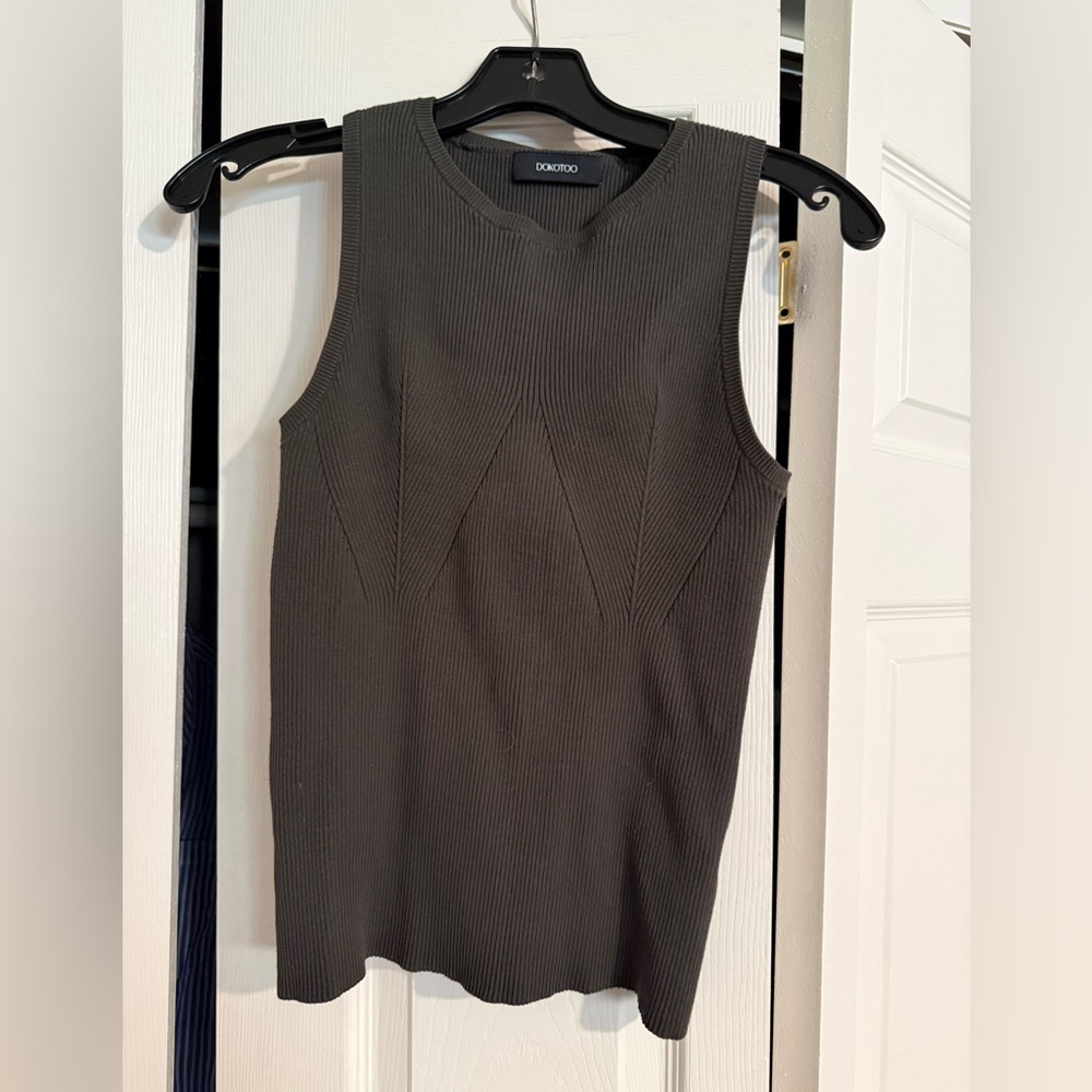 Olive Green Ribbed Sleeveless Top